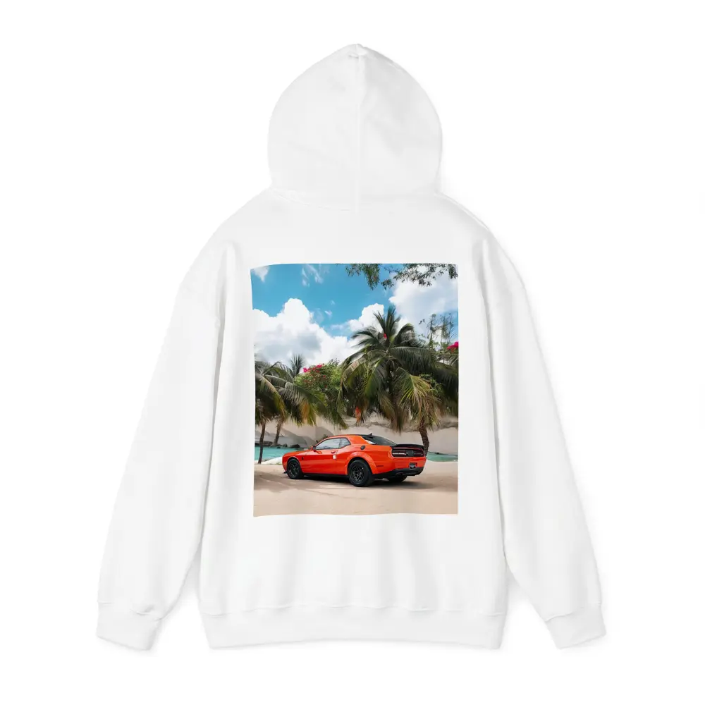 Dodge Challenger Orange Muscle Car Tropical Beach – Hoodies