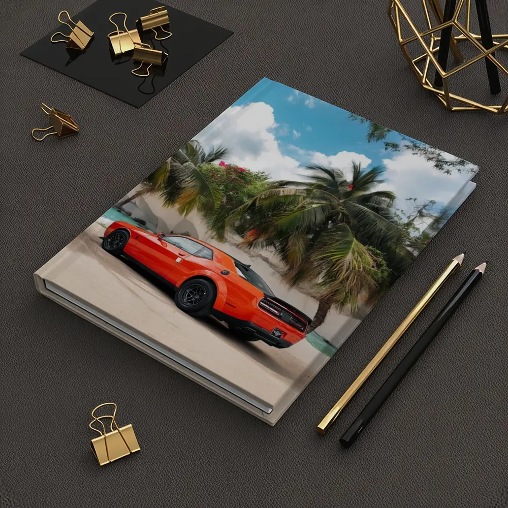 Dodge Challenger Orange Muscle Car Tropical Beach – Notebooks