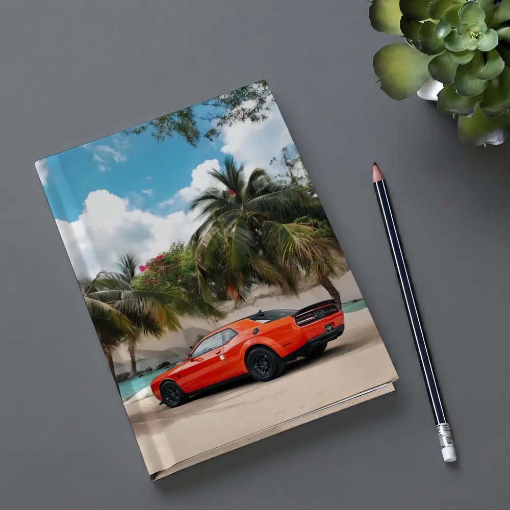 Dodge Challenger Orange Muscle Car Tropical Beach – Notebooks