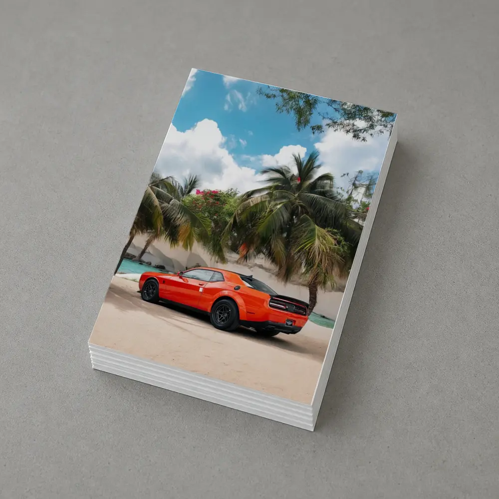 Dodge Challenger Orange Muscle Car Tropical Beach – Postcards