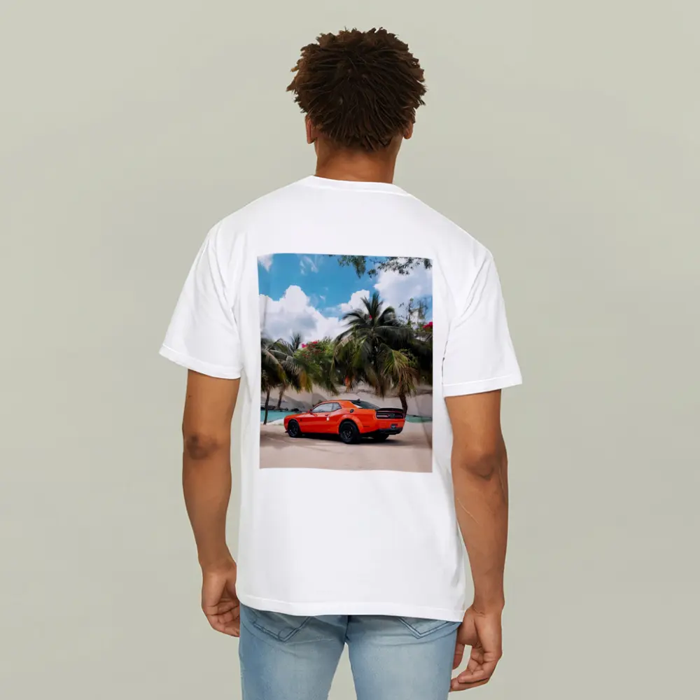 Dodge Challenger Orange Muscle Car Tropical Beach – T-Shirts