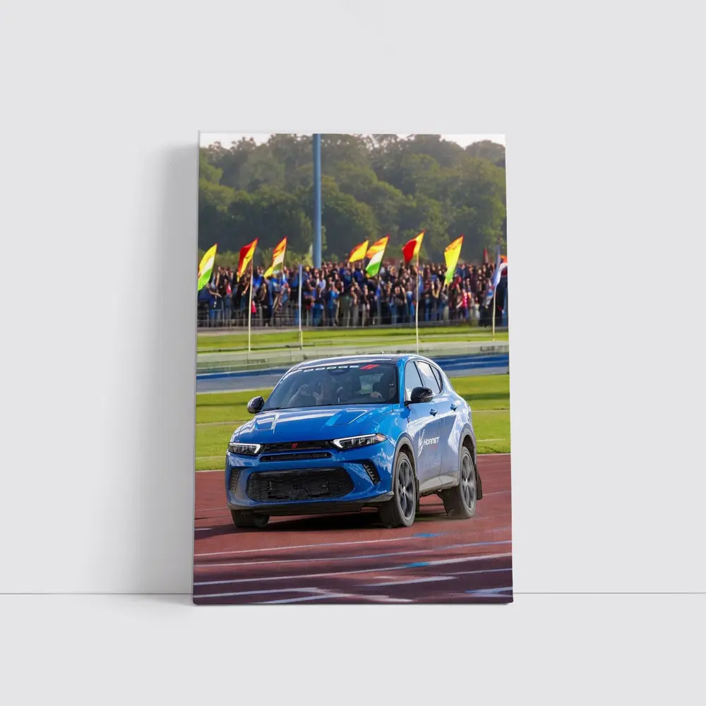 Dodge Hornet Blue SUV On Racing Track – Wall Art