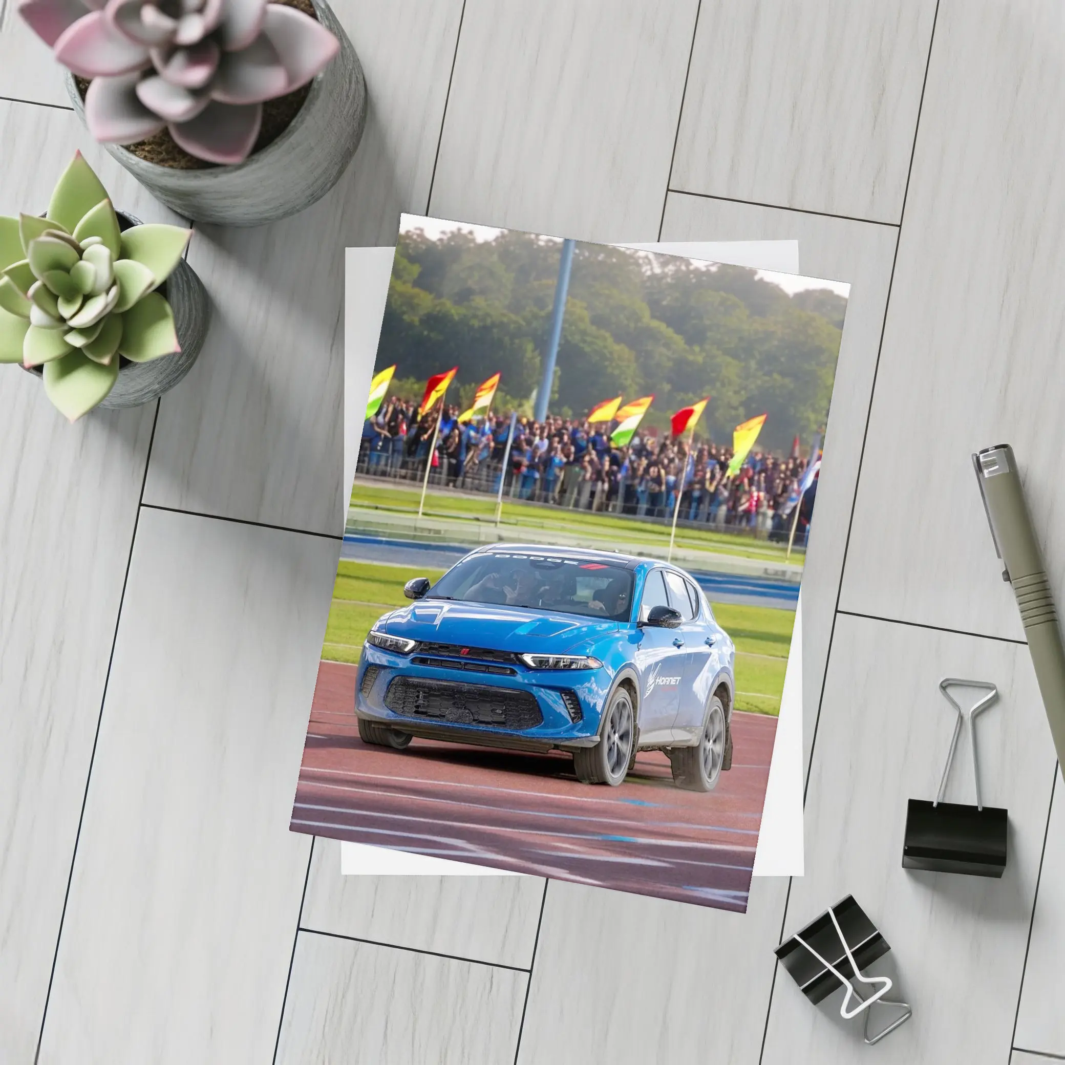 Dodge Hornet Blue SUV On Racing Track – Postcards