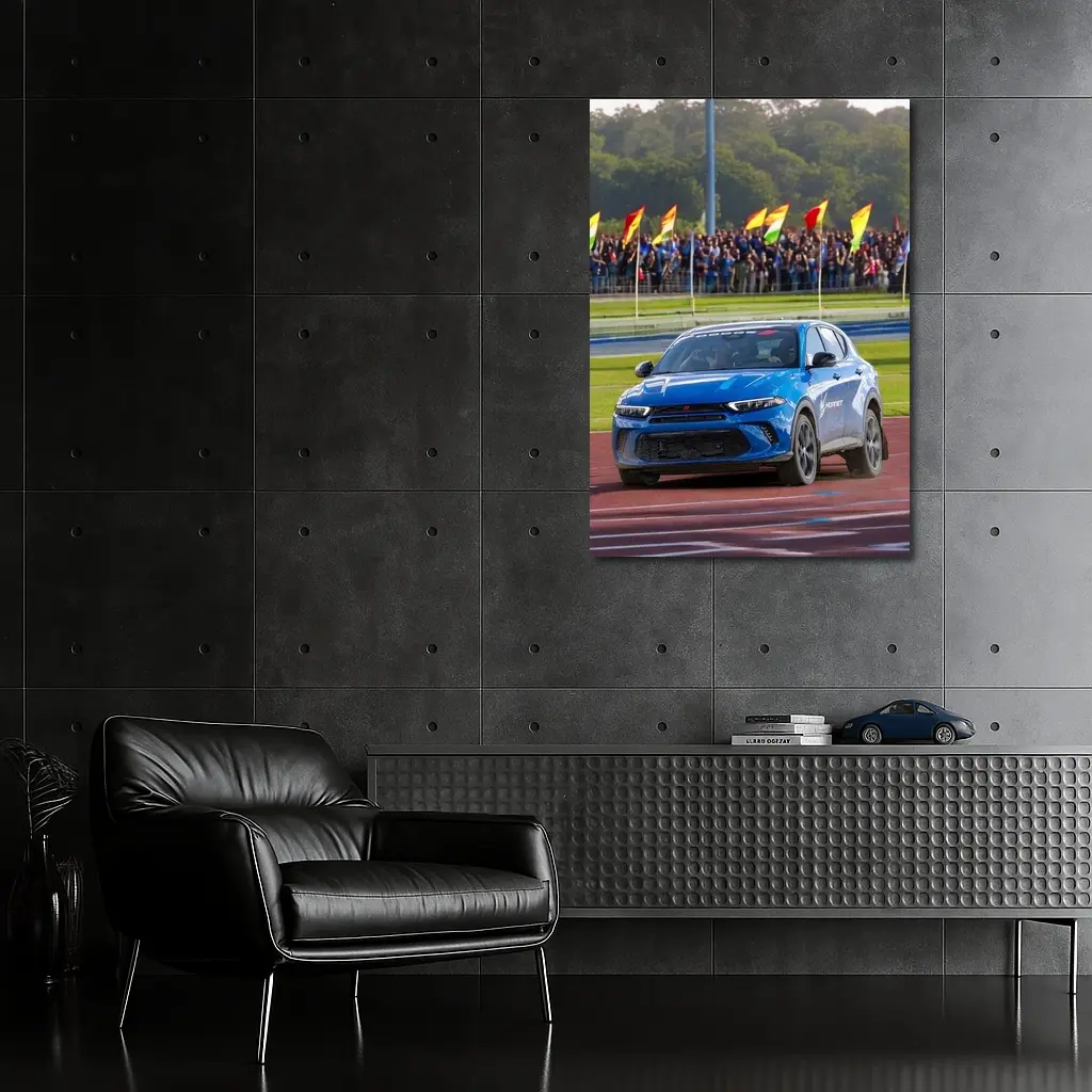 Dodge Hornet Blue SUV On Racing Track – Wall Art