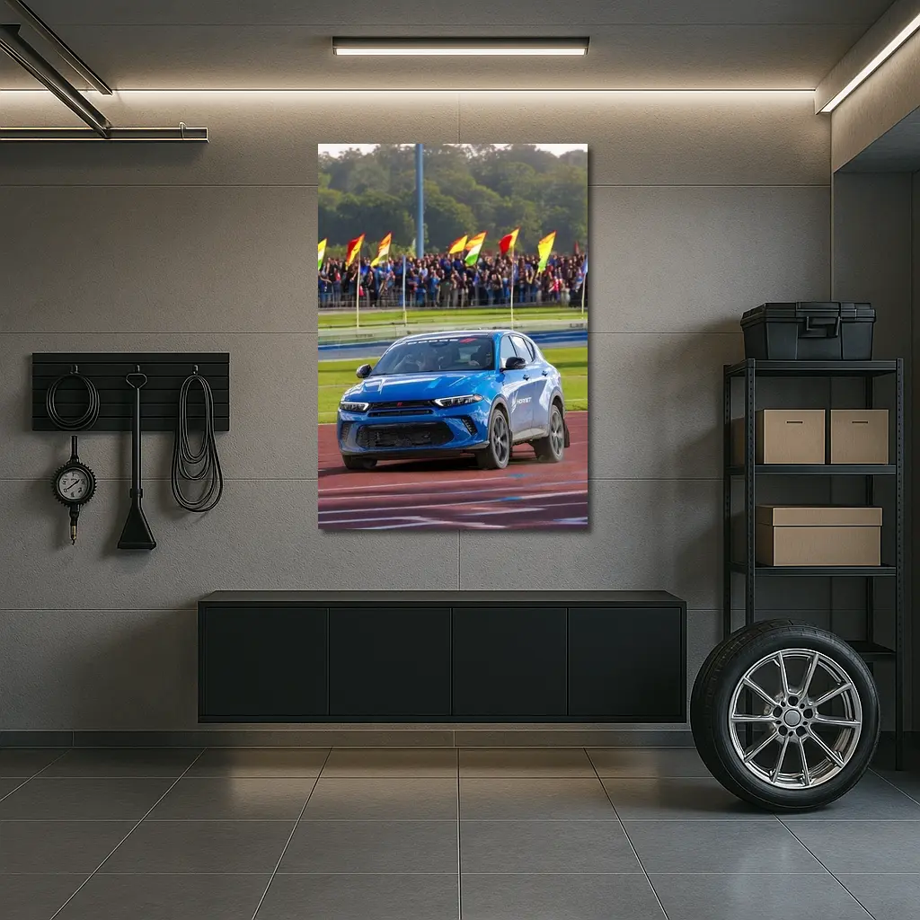 Dodge Hornet Blue SUV On Racing Track – Wall Art