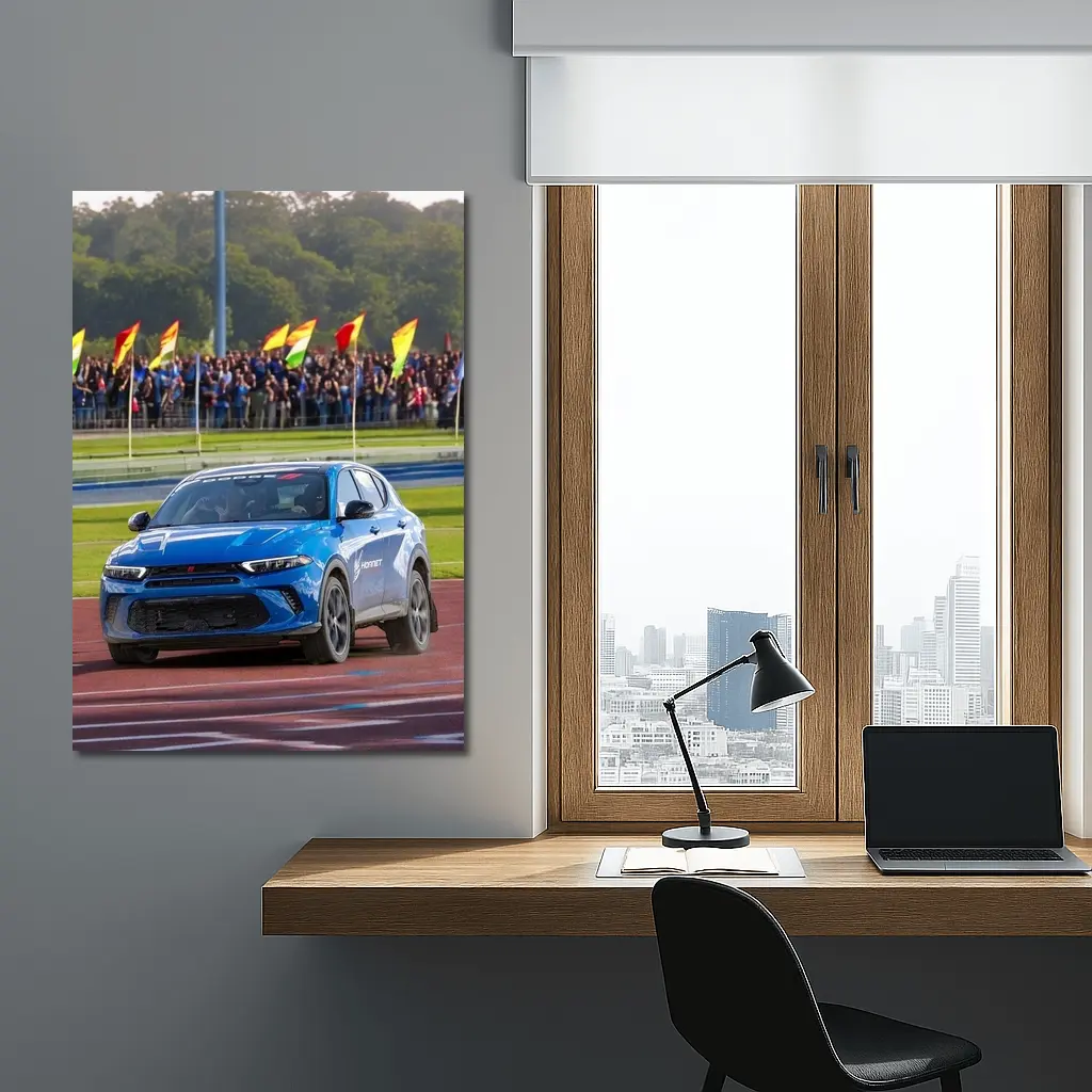 Dodge Hornet Blue SUV On Racing Track – Wall Art