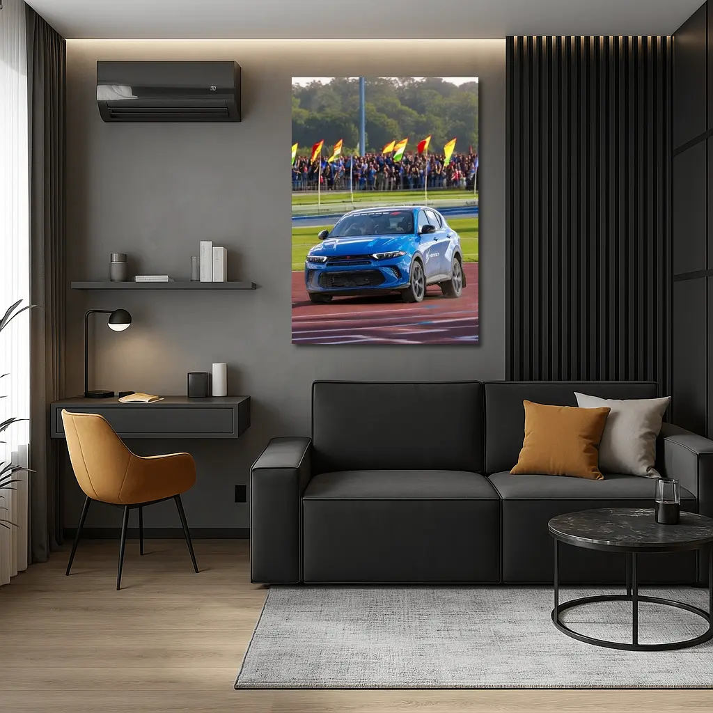 Dodge Hornet Blue SUV On Racing Track – Wall Art