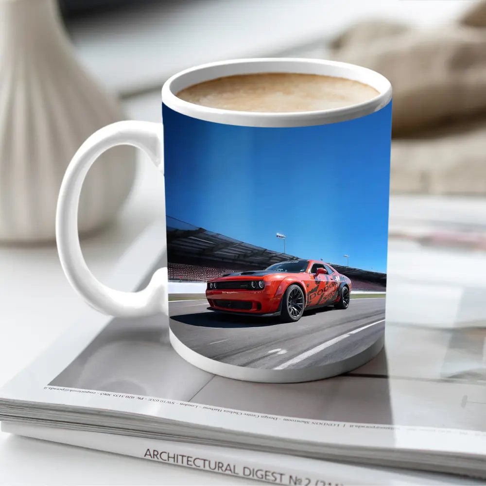 Dodge Challenger Red On Race Track – Mugs