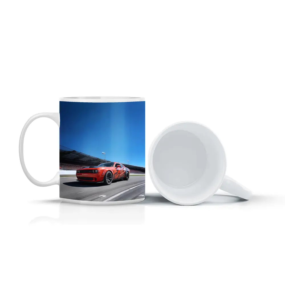 Dodge Challenger Red On Race Track – Mugs