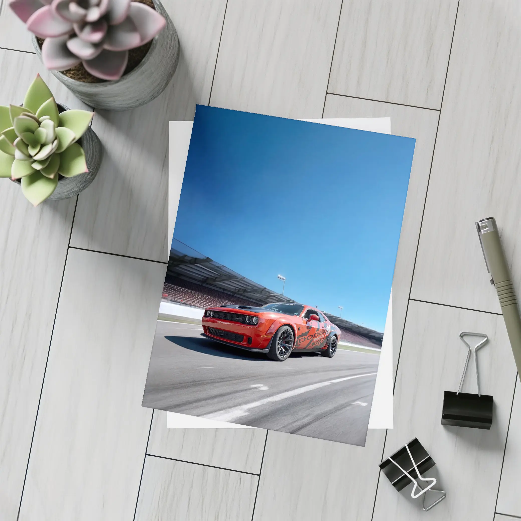 Dodge Challenger Red On Race Track – Postcards