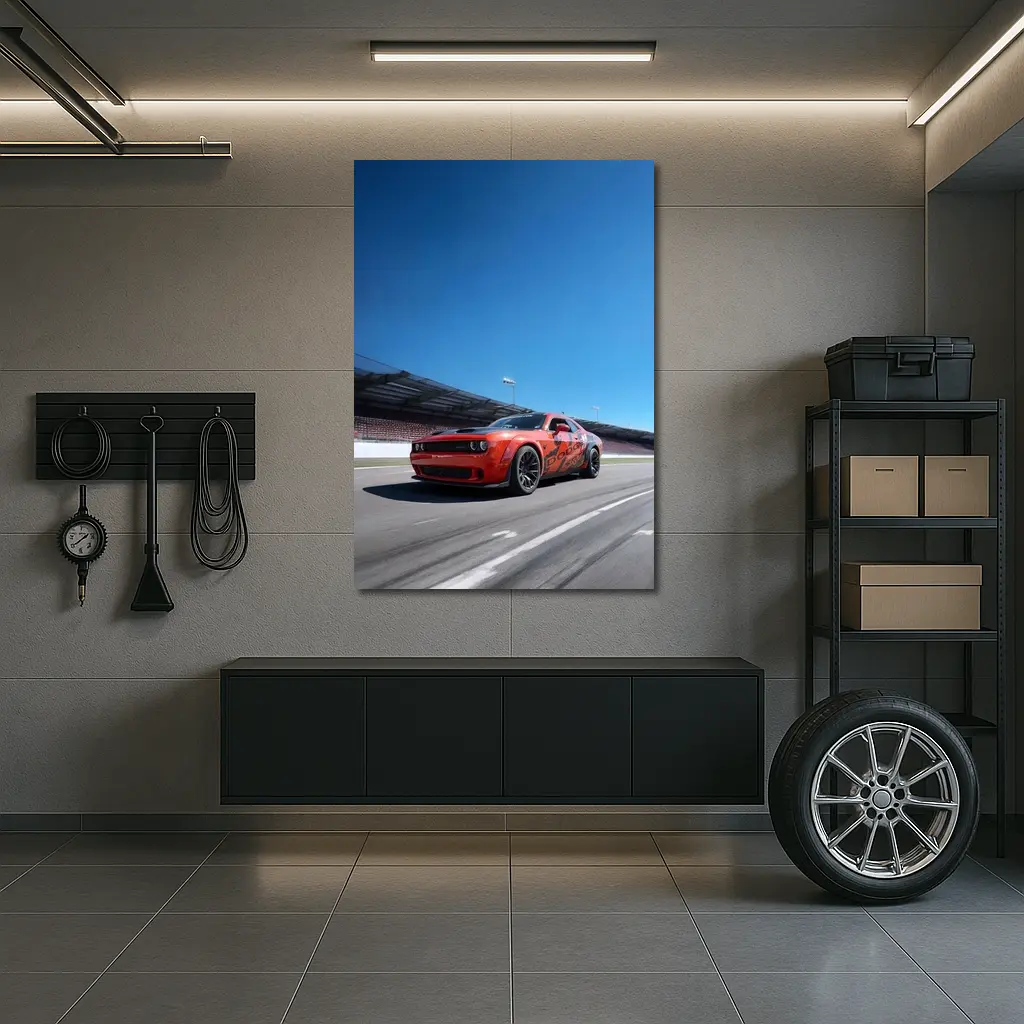 Dodge Challenger Red On Race Track – Wall Art