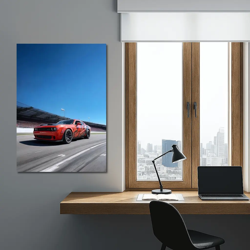 Dodge Challenger Red On Race Track – Wall Art