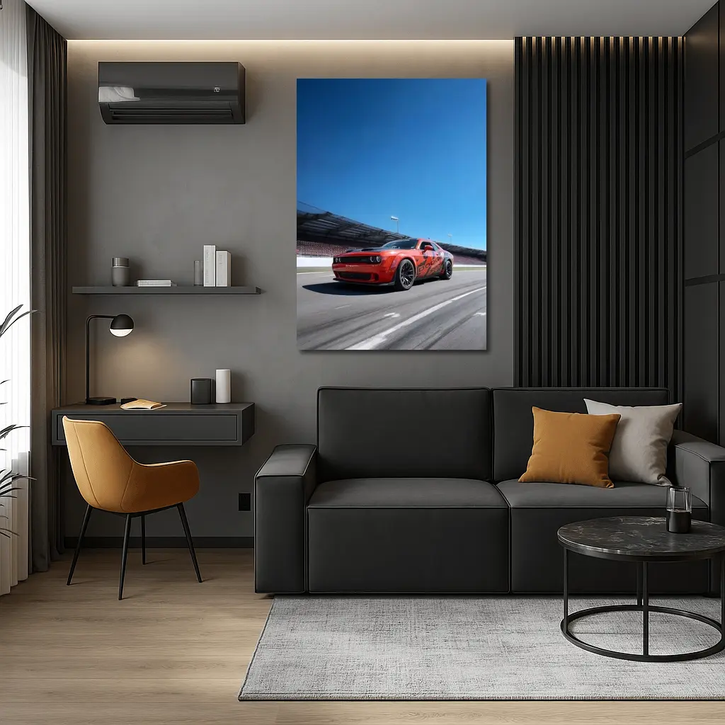 Dodge Challenger Red On Race Track – Wall Art