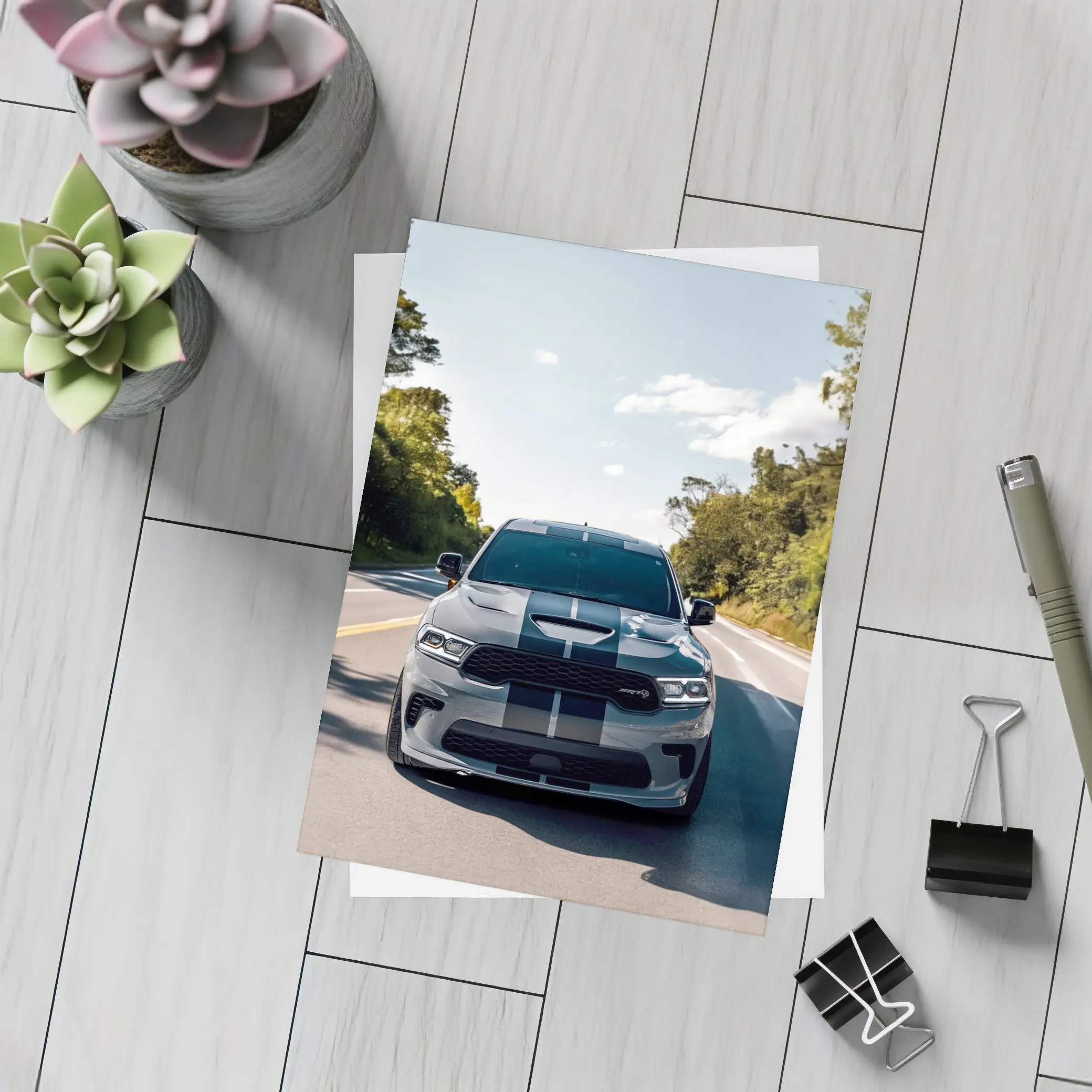 Dodge Durango SRT Gray Racing Stripes Road – Postcards