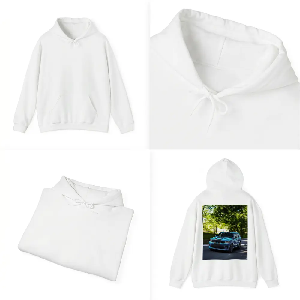 Dodge Durango Blue Racing Stripes On Road – Hoodies