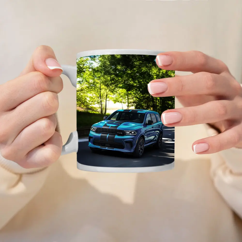 Dodge Durango Blue Racing Stripes On Road – Mugs