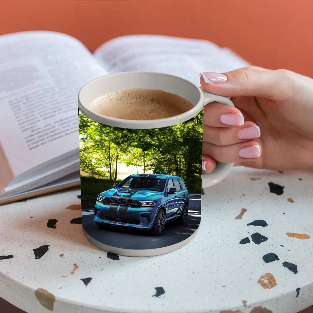 Dodge Durango Blue Racing Stripes On Road – Mugs