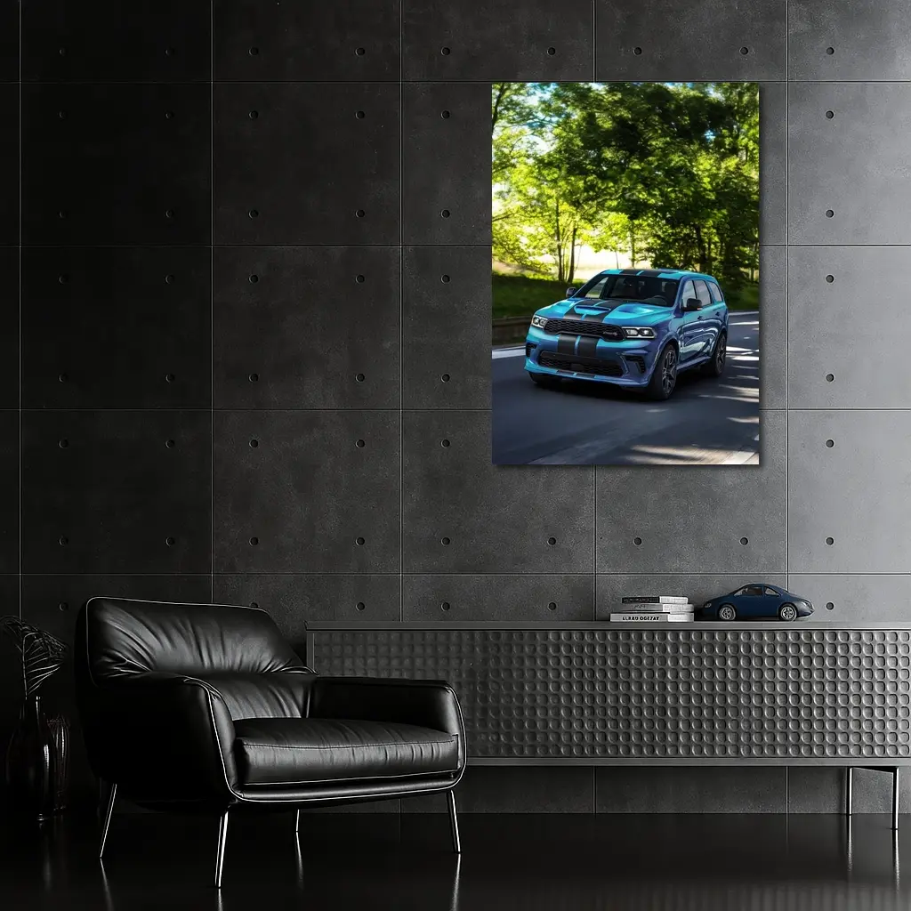 Dodge Durango Blue Racing Stripes On Road – Wall Art