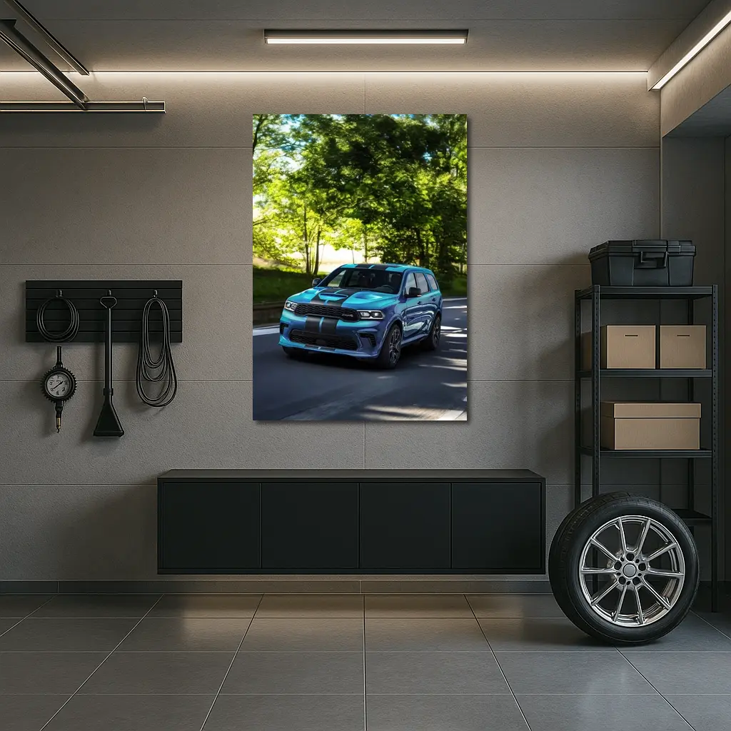 Dodge Durango Blue Racing Stripes On Road – Wall Art