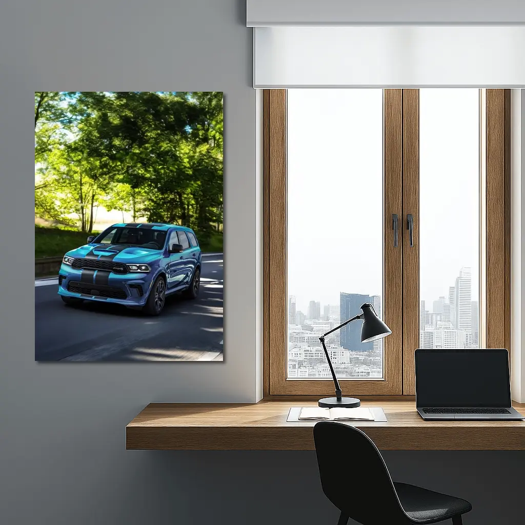 Dodge Durango Blue Racing Stripes On Road – Wall Art