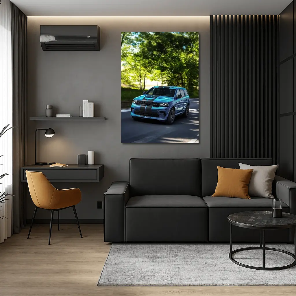Dodge Durango Blue Racing Stripes On Road – Wall Art