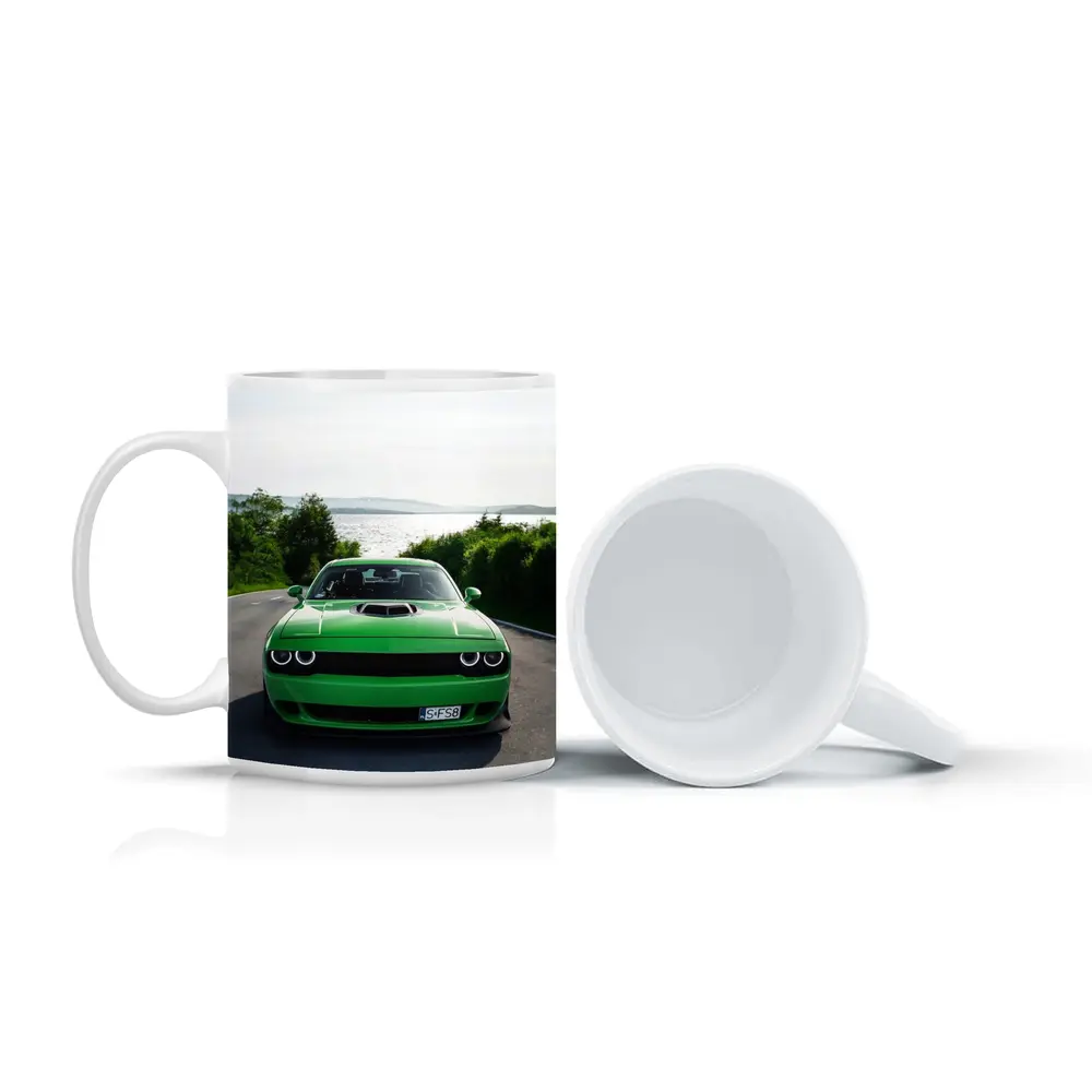 Dodge Challenger Green Front View River Road – Mugs