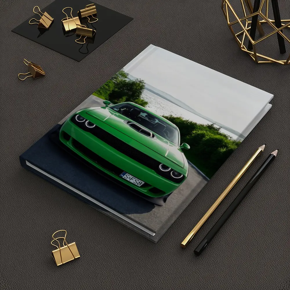 Dodge Challenger Green Front View River Road – Notebooks
