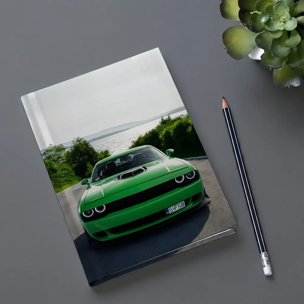 Dodge Challenger Green Front View River Road – Notebooks