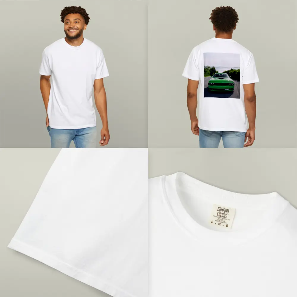 Dodge Challenger Green Front View River Road – T-Shirts