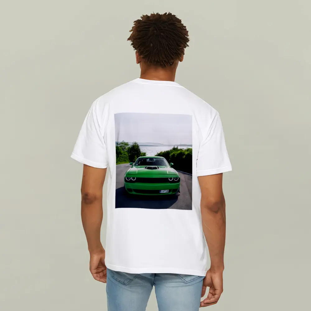 Dodge Challenger Green Front View River Road – T-Shirts
