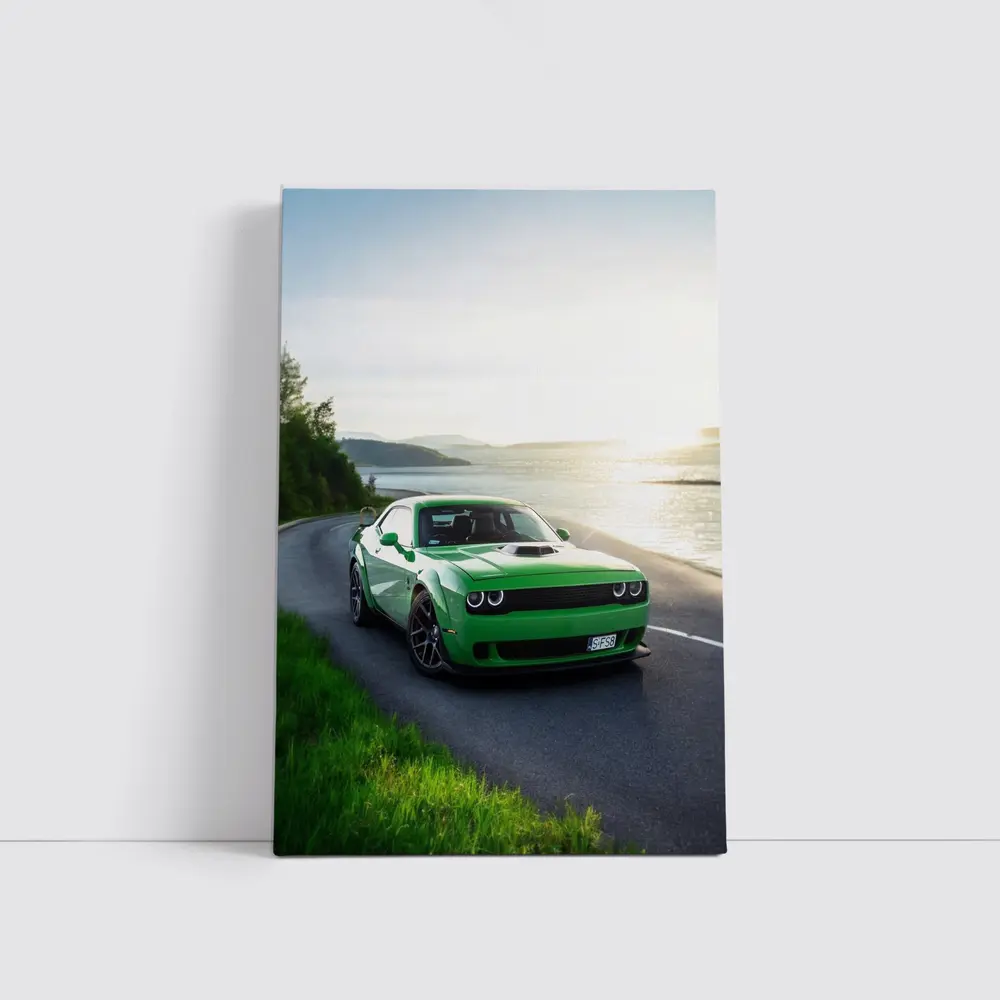 Dodge Challenger Green Muscle Car Coastal Road – Wall Art