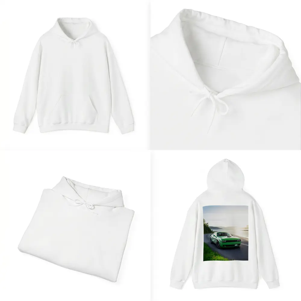 Dodge Challenger Green Muscle Car Coastal Road – Hoodies