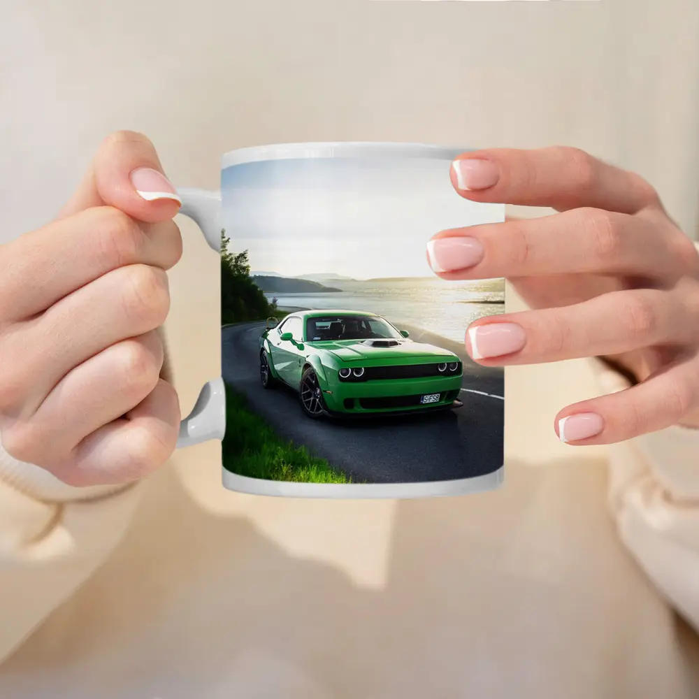 Dodge Challenger Green Muscle Car Coastal Road – Mugs