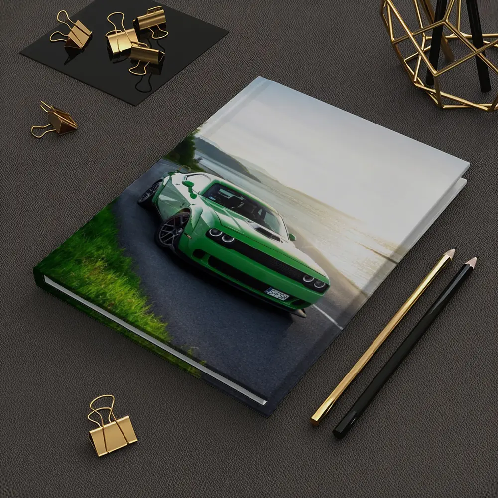 Dodge Challenger Green Muscle Car Coastal Road – Notebooks