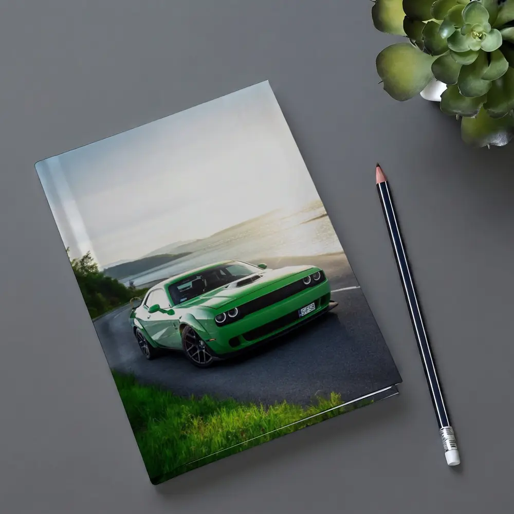 Dodge Challenger Green Muscle Car Coastal Road – Notebooks