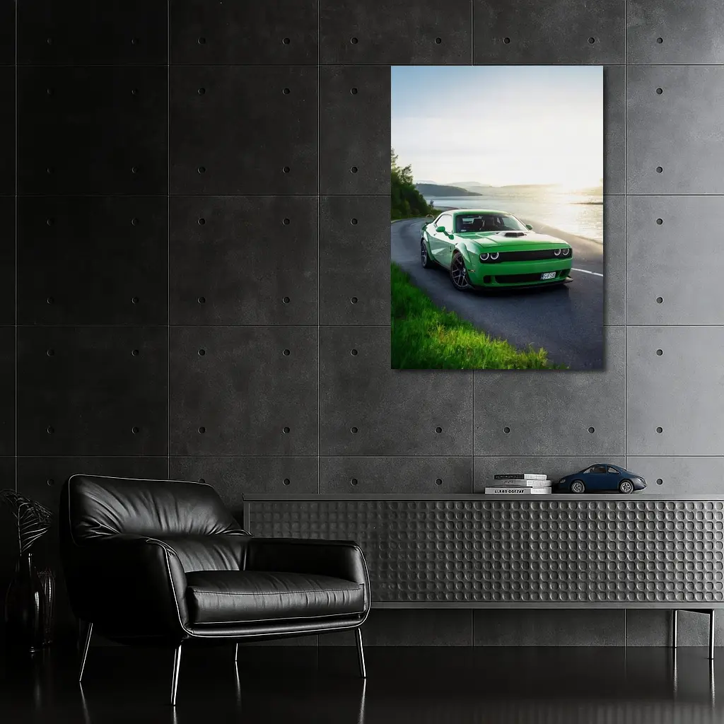 Dodge Challenger Green Muscle Car Coastal Road – Wall Art