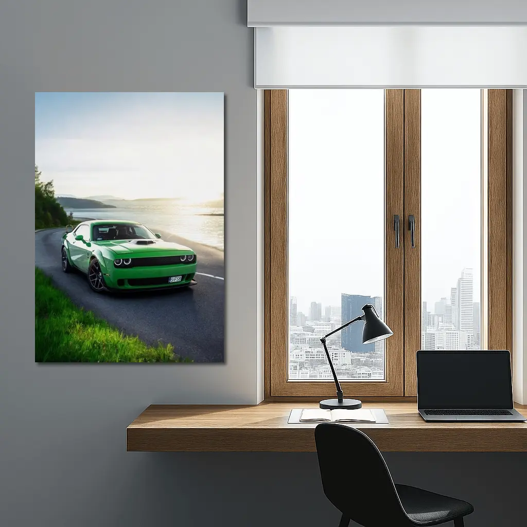 Dodge Challenger Green Muscle Car Coastal Road – Wall Art