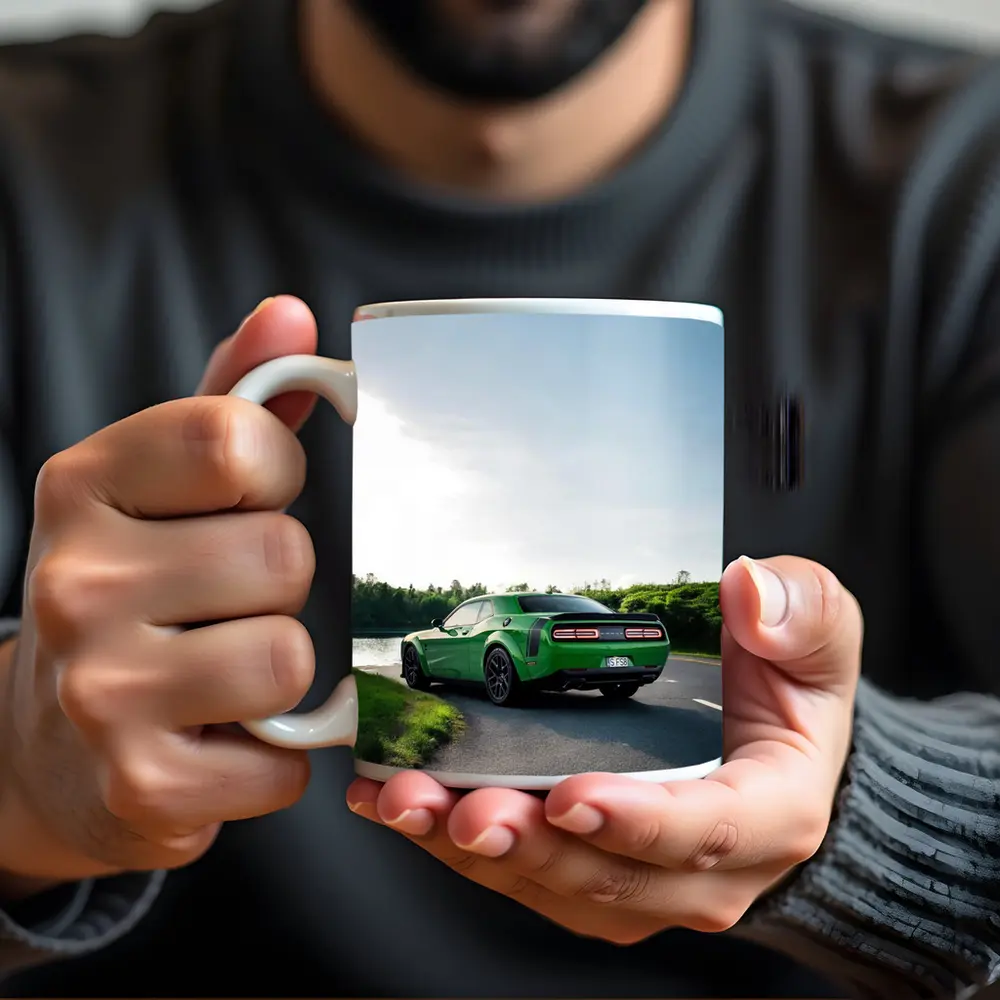 Dodge Challenger Green Muscle Car Road River – Mugs