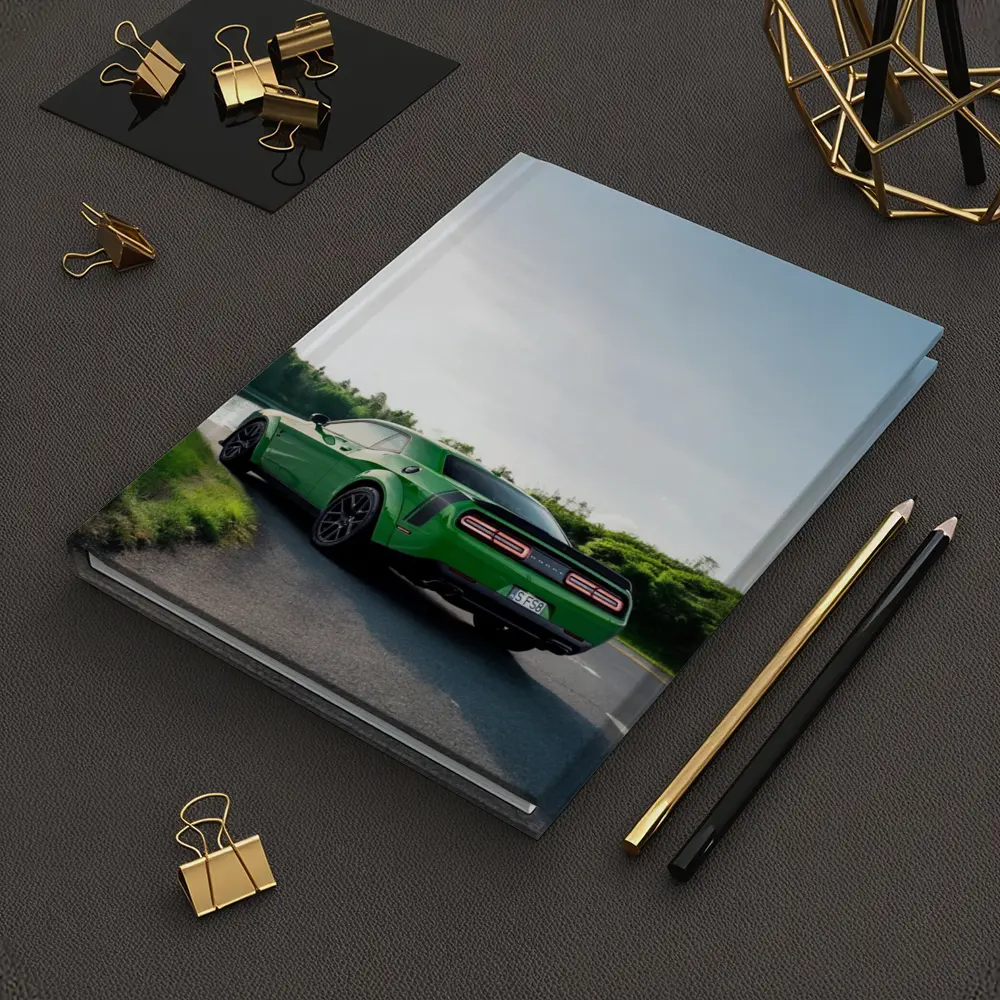 Dodge Challenger Green Muscle Car Road River – Notebooks