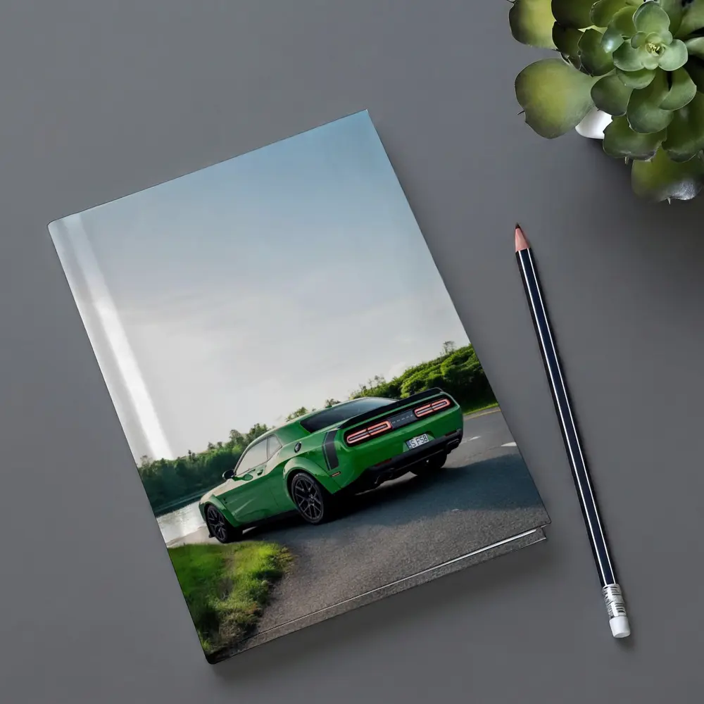 Dodge Challenger Green Muscle Car Road River – Notebooks