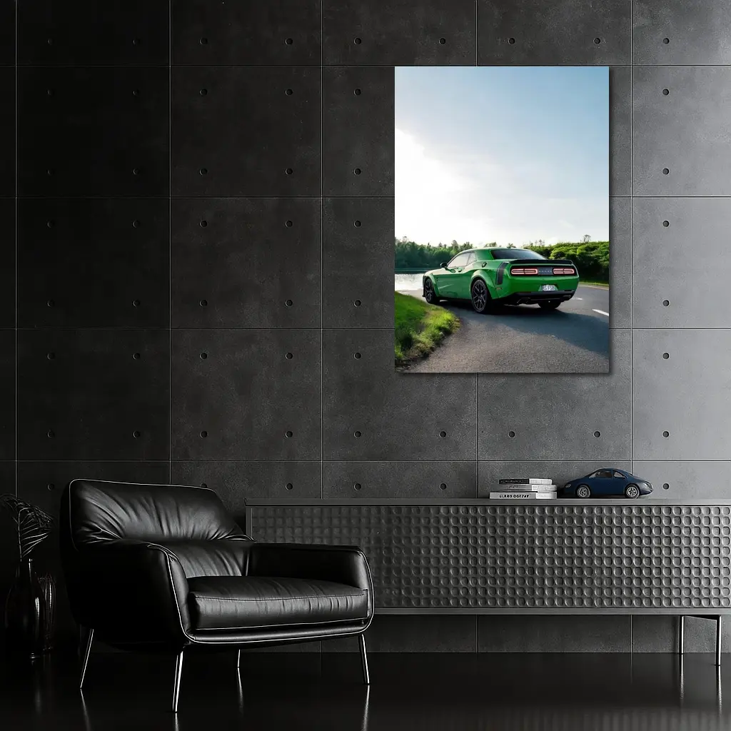 Dodge Challenger Green Muscle Car Road River – Wall Art