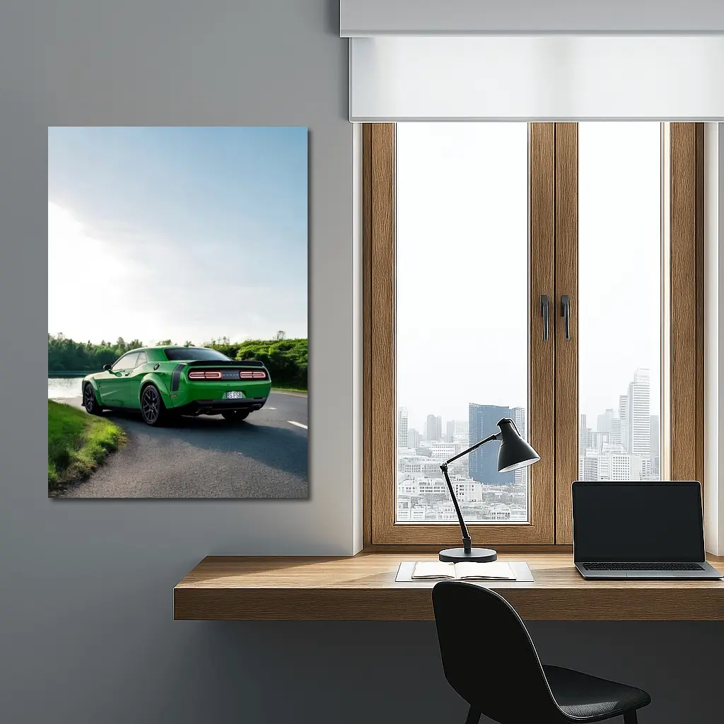 Dodge Challenger Green Muscle Car Road River – Wall Art
