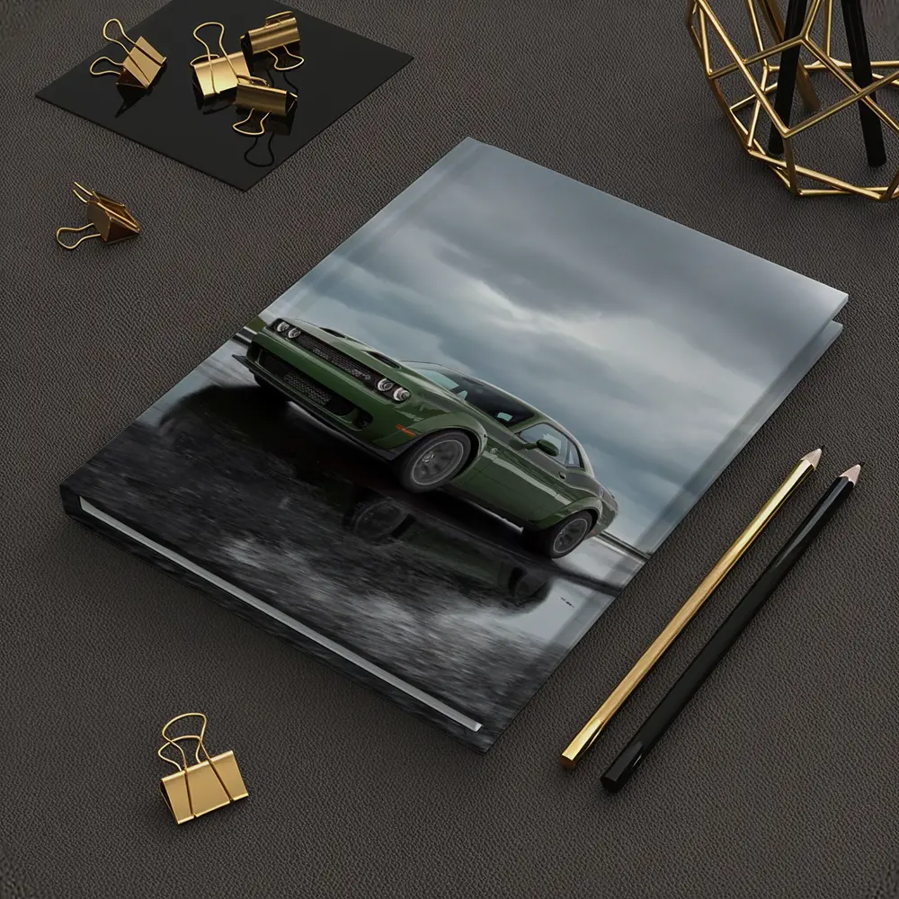 Dodge Challenger Green Muscle Car Wet Road – Notebooks