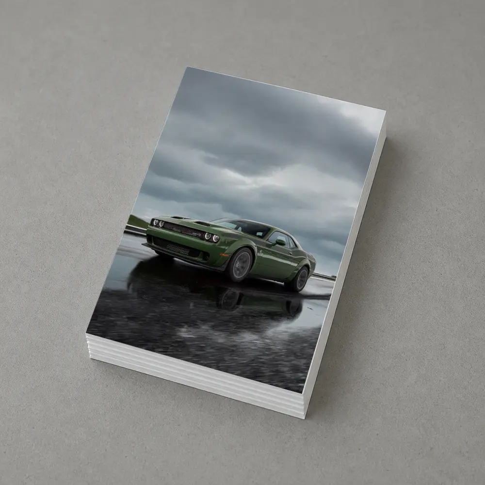 Dodge Challenger Green Muscle Car Wet Road – Postcards