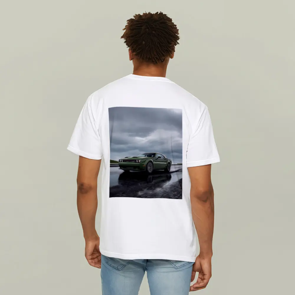 Dodge Challenger Green Muscle Car Wet Road – T-Shirts