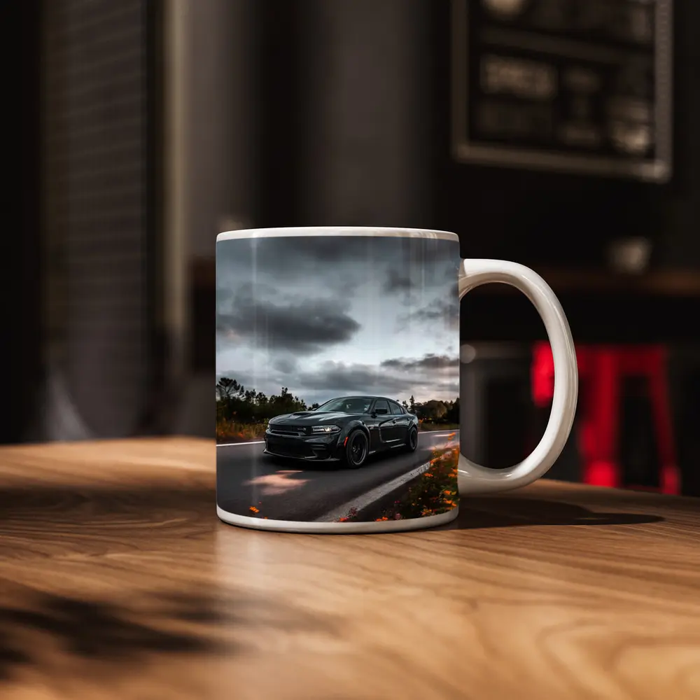 Dodge Charger Dark Road Cloudy Sky – Mugs