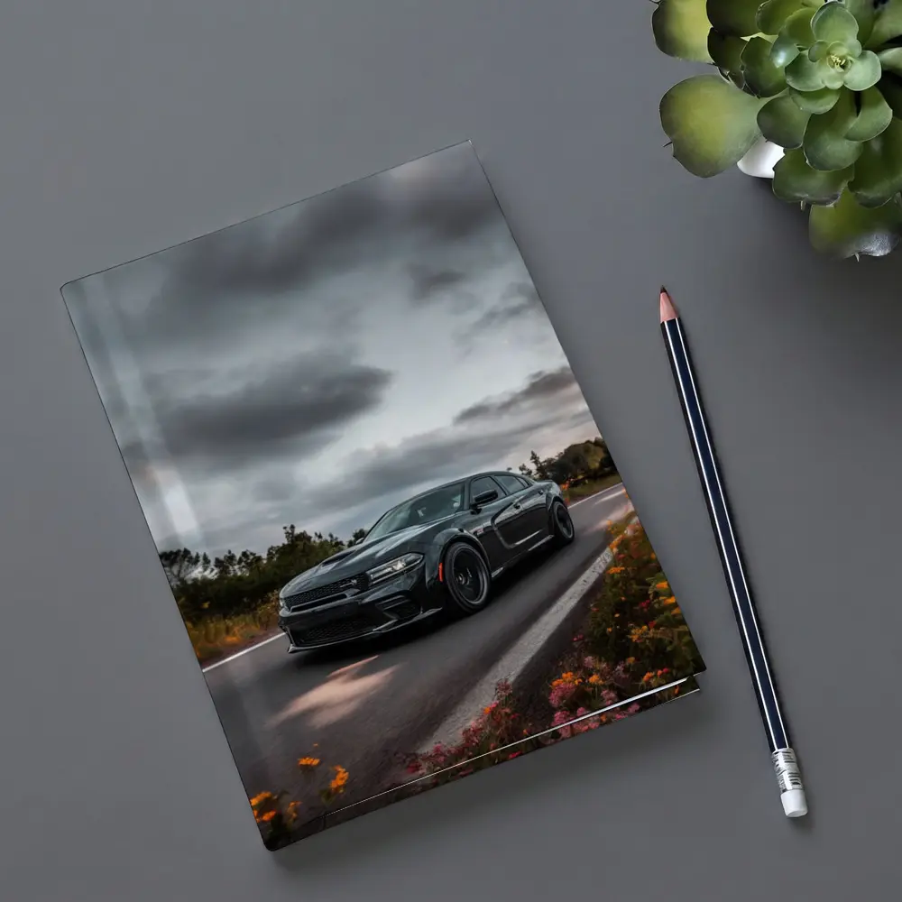 Dodge Charger Dark Road Cloudy Sky – Notebooks