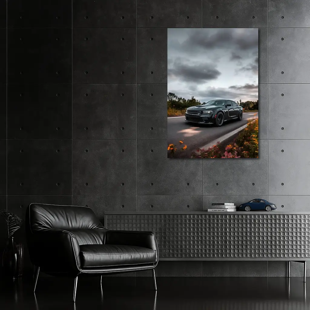 Dodge Charger Dark Road Cloudy Sky – Wall Art