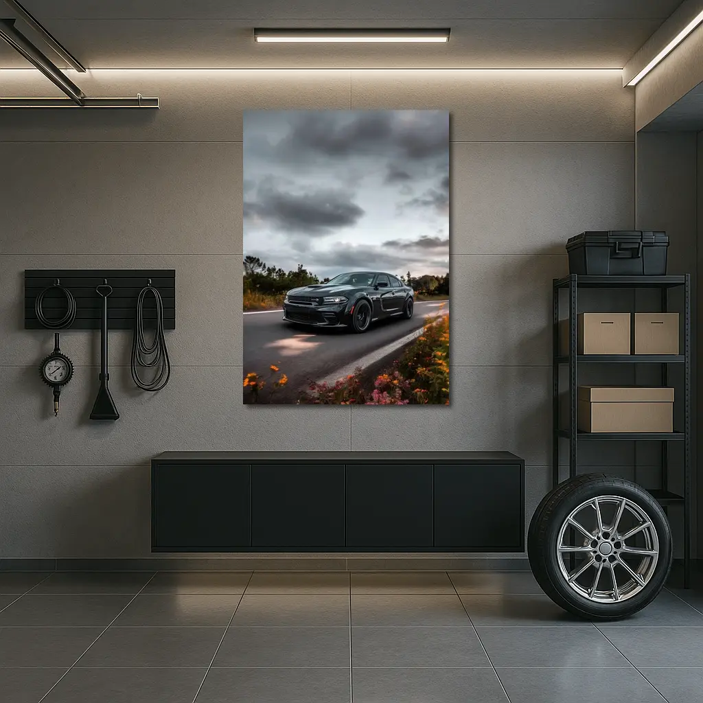 Dodge Charger Dark Road Cloudy Sky – Wall Art