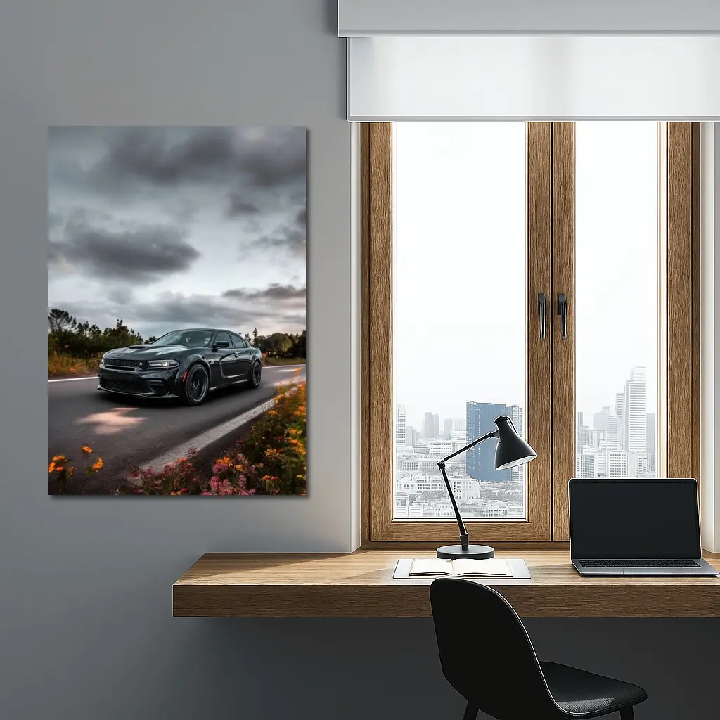 Dodge Charger Dark Road Cloudy Sky – Wall Art